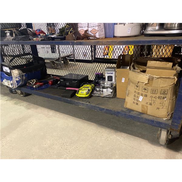 ASSORTED ITEMS INCLUDING; SAWS, RYOBI BATTERY CHARGER, POWERBOLT 1 & MORE