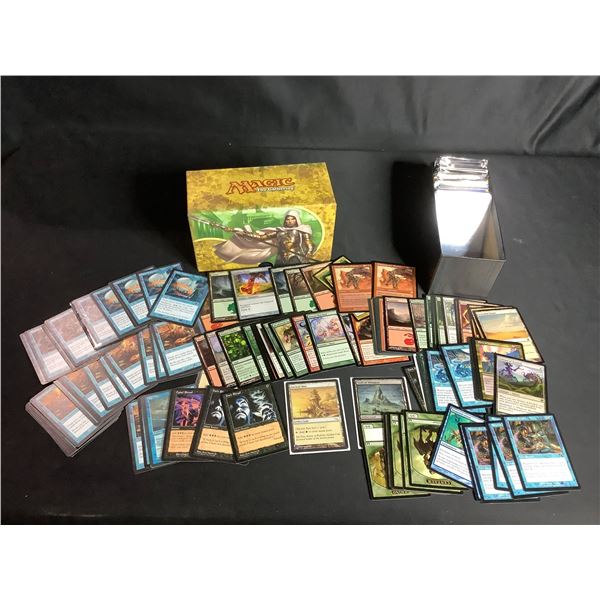 ASSORTED MAGIC THE GATHERING CARDS & PROTECTIVE CARD SLEEVE COVERS