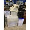 Image 2 : LARGE LOT OF CLEAR TOTES MOST WITH LIDS, AND BLACK CRATES