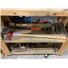 Image 2 : SHELF LOT OF ASSORTED AXE'S AND SPLITTING WEDGES, AND SHELF LOT OF HAMMERS