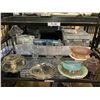 Image 1 : SHELF LOTS OF GLASSWARE, SILVER PLATE, DEPRESSION GLASS