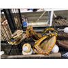 Image 2 : SHELF LOT OF RAWLINGS, WILSON BASEBALLS ASSORTED BRAND BASEBALL GLOVES OLD HICKORY BASEBALL BAT