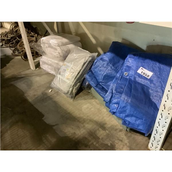 LOT OF ASSORTED SIZE, AND COLOR TARPS