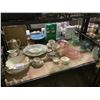 Image 1 : SHELF LOT OF ASSORTED DINNERWARE, CHINA, SERVING PLATTERS, AND MORE