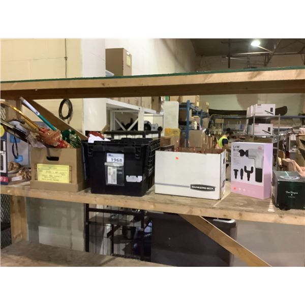 UMBRELLAS, MASSAGER, TOTE WITH DISHWARE, DOM PERIGNON BOX