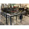 Image 1 : METAL BAR HEIGHT PATIO TABLE *MISSING GLASS PANELS* 60" X 32" X 40"H AND DRY RACK
