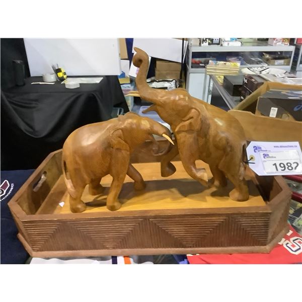 2 WOODEN CARVED ELEPHANTS