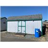Image 1 : WOOD SIDING SHED APPROX. 124W X 243L X 88H" (TO SOFFIT), WIRED FOR LIGHTS, ELECTRICAL WILL BE