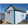 Image 2 : WOOD SIDING SHED APPROX. 124W X 243L X 88H" (TO SOFFIT), WIRED FOR LIGHTS, ELECTRICAL WILL BE