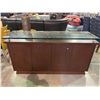 Image 1 : GLASS TOP WOODEN PUSH TO OPEN CREDENZA 66" X 18.5" X 34"