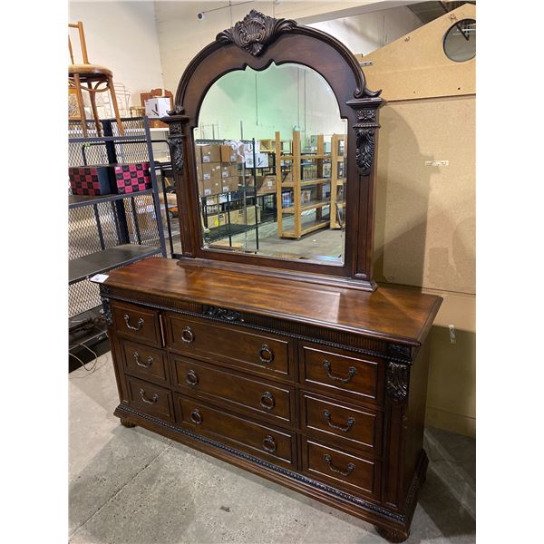 9 DRAWER DRESSER WITH MIRROR 67" X 18" X 37"