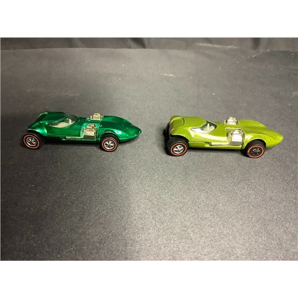 2 1970 MATTEL REDLINE HOT WHEELS TWIN MILL DIE CAST CARS (GOLD & GREEN)