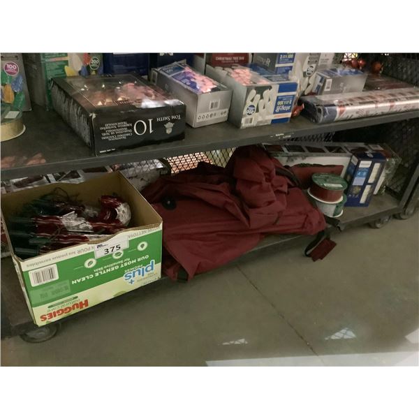 ASSORTED CHRISTMAS ITEMS INCLUDING; CHRISTMAS TREE BAGS, RIBBON & LIGHTS