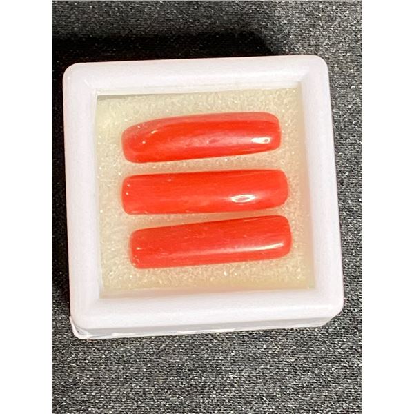 NATURAL CORAL 9.75CT, 18 X 5MM, ROUND BAGUETTE CUT, HIGH LUSTER