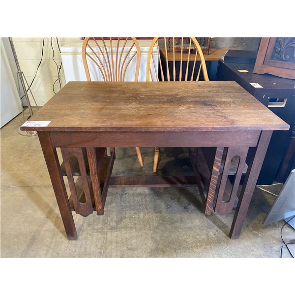 ANTIQUE ARTS & CRAFTS SOLID OAK BOOKSHELF END WRITING DESK CIRCA 1900