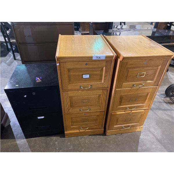 3 FILING CABINETS (2 WOOD 1 METAL)