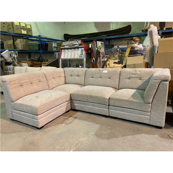 SOFT GREY TONE 4 PIECE SECTIONAL SOFA (SOME VISIBLE DAMAGE)