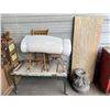 Image 1 : ROLLING TABLE, MEMORY FOAM TOPPER, CHAIR, 2 WOODEN BOARDS, & MORE