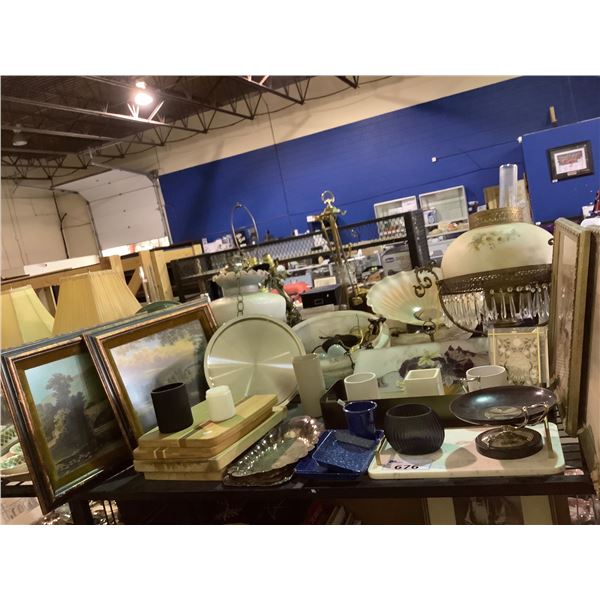 ASSORTED ITEMS INCLUDING; FRAMED ART, KEY BOWL, METAL TRAY & MORE