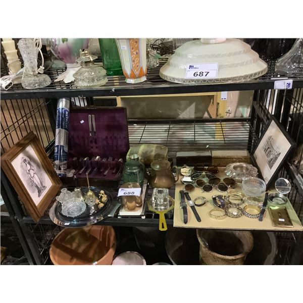 ASSORTED ITEMS INCLUDING; SUNGLASSES, BELLS, HAND MIRROR & MORE