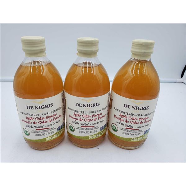 De Nigris Raw Unfiltered Apple Cider Vinegar (3 x 500ml)