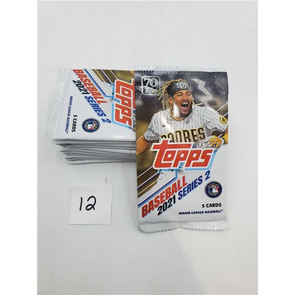 New Topps Baseball 2021 Series 2 Trading Cards - Lot of 12 packs, 5 cards per pack.