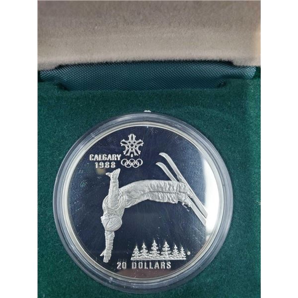 Vintage 1988 Calgary Winter Olympics Commemorative Ski Jump $20 Silver Coin