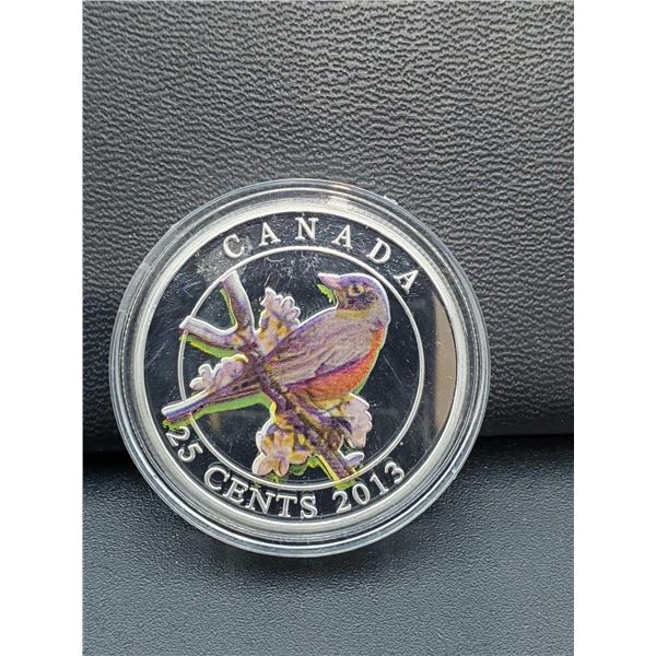 2013 Colorized Birds of Canada Collection "American Robin" $0.25 Coin
