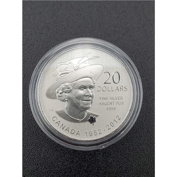 2012 "60th Anniversary Reign of Queen Elizabeth II"  Limited Mintage 99,99% Silver $20 Coin