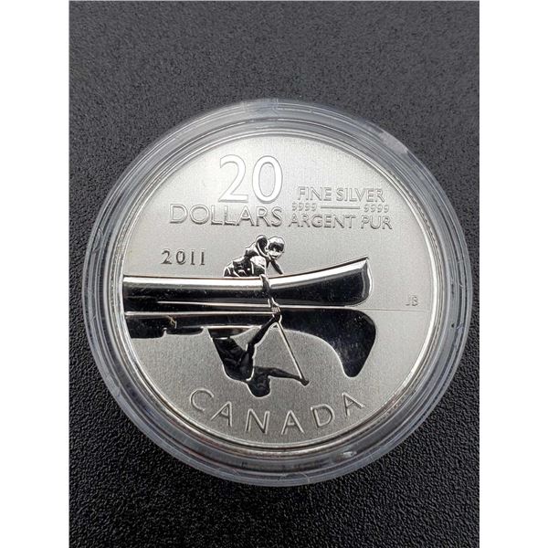 2011 Royal Canadian Mint "Canoe" Limited Mintage 99,99% Silver $20 Coin