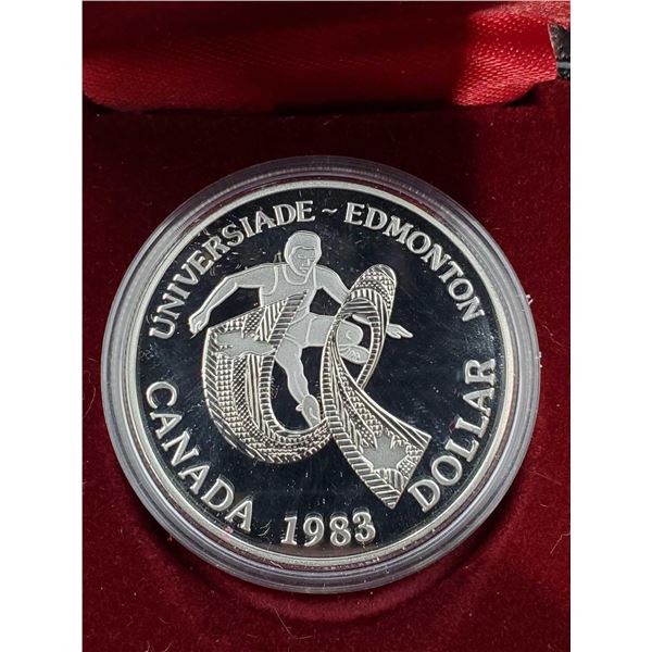 Royal Canadian Mint - PROOF LIKE encapsulated 1983 Canada Univeriade Edmonton Dollar Coin in Case
