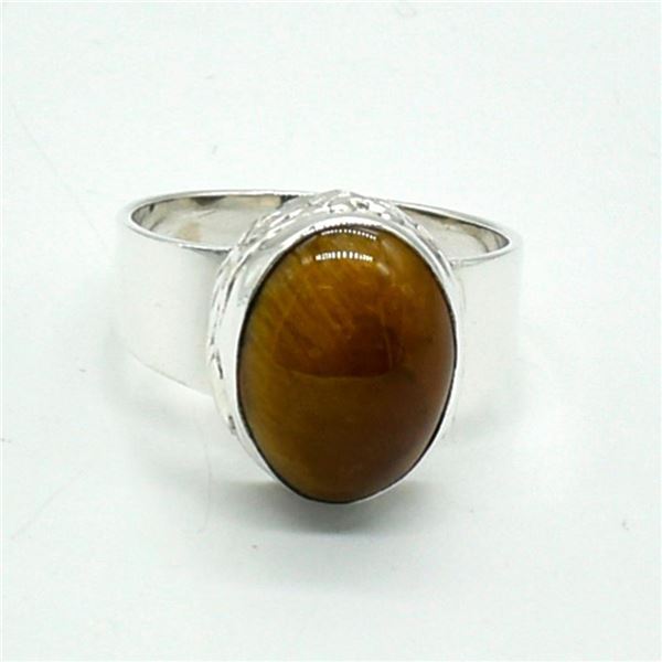 Silver Tiger Eye(9.2ct) Hand Made Mens Ring Ring (~weight 6g)