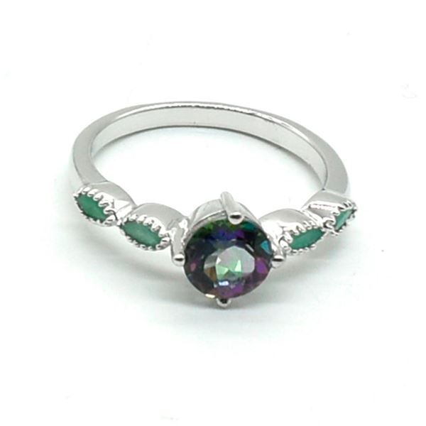 Silver Mystic Topaz Emerald(1.3ct) Rhodium Plated Ring (~weight 3.4g)