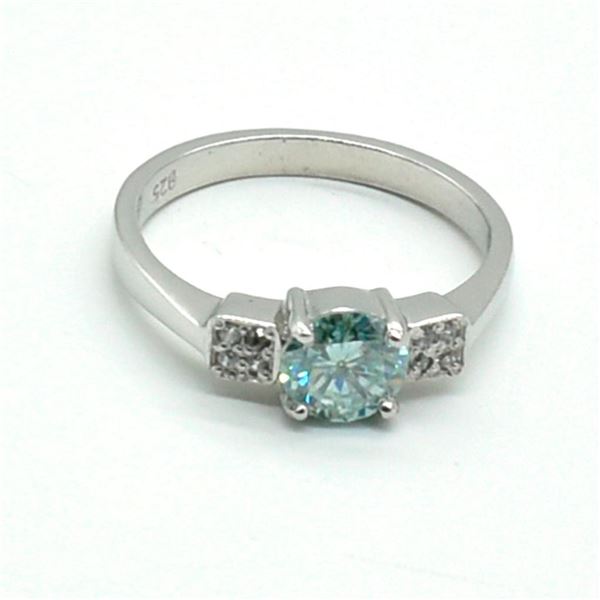 Silver Moisanite(1.1ct) Rhodium Plated Ring (~weight 3.95g)