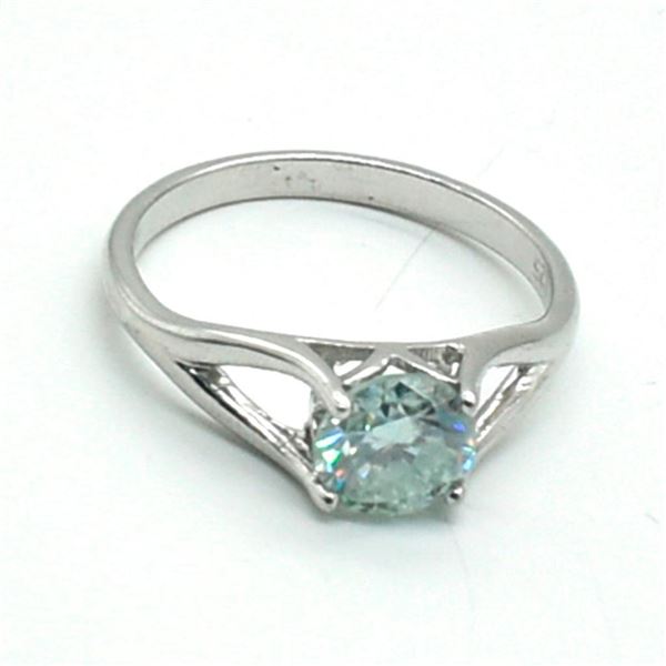 Silver Moisanite(2.1ct) Rhodium Plated Ring (~weight 2.95g)