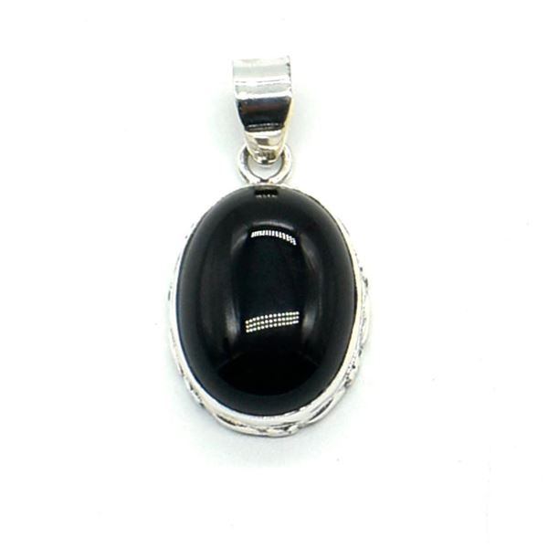 Silver Black Onyx(12.6ct) Hand Made Pendant (~weight 5.65g)