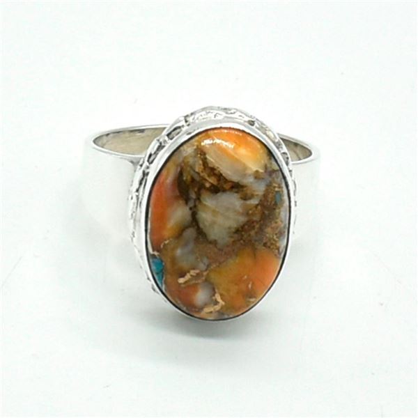 Silver Oyster Turquoise(9.9ct) Hand Made Mens Ring Ring (~weight 6.85g)