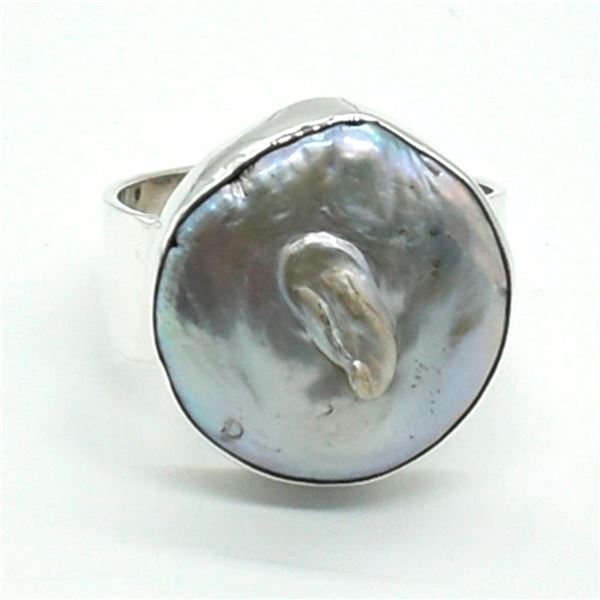 Silver Pearl(11.7ct) Hand Made Ring (~weight 7.3g)