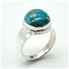Image 3 : Silver Copper Turquoise(8.1ct) Hand Made Mens Ring Ring (~weight 6.3g)