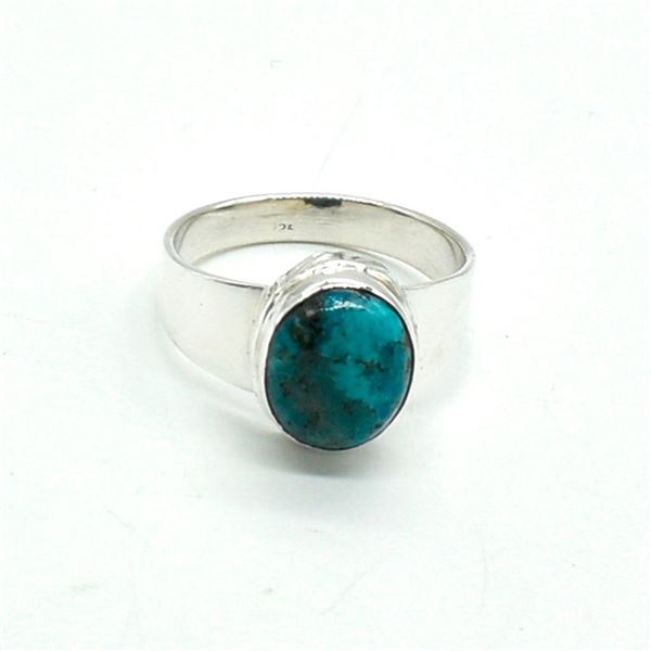 Silver Turquoise(3.9ct) Hand Made Mens Ring Ring (~weight 5g)