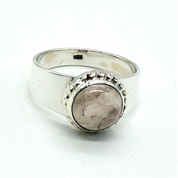 Silver Rose Quartz(2.9ct) Hand Made Mens Ring Ring (~weight 5.25g)