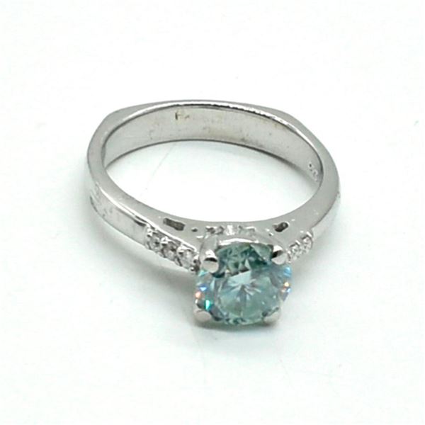 Silver Moisanite(1.35ct) Rhodium Plated Ring (~weight 4.15g)