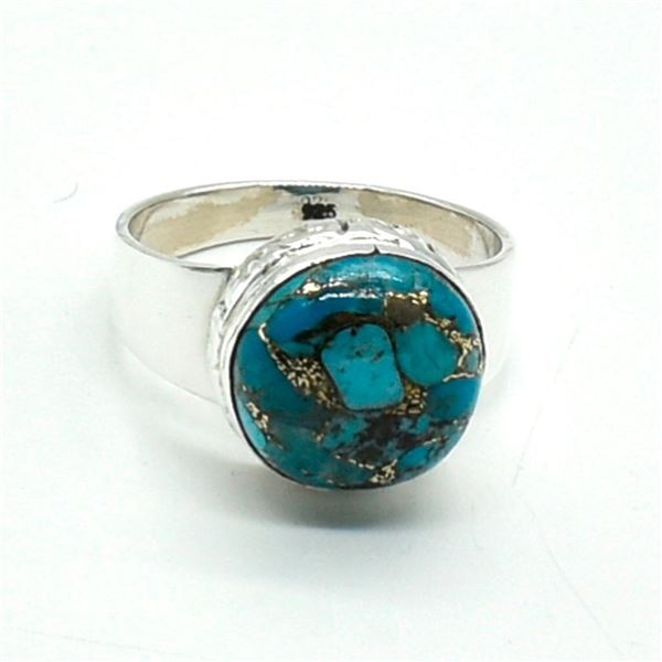 Silver Blue Copper Turquoise(6.3ct) Hand Made Mens Ring Ring (~weight 6.3g)