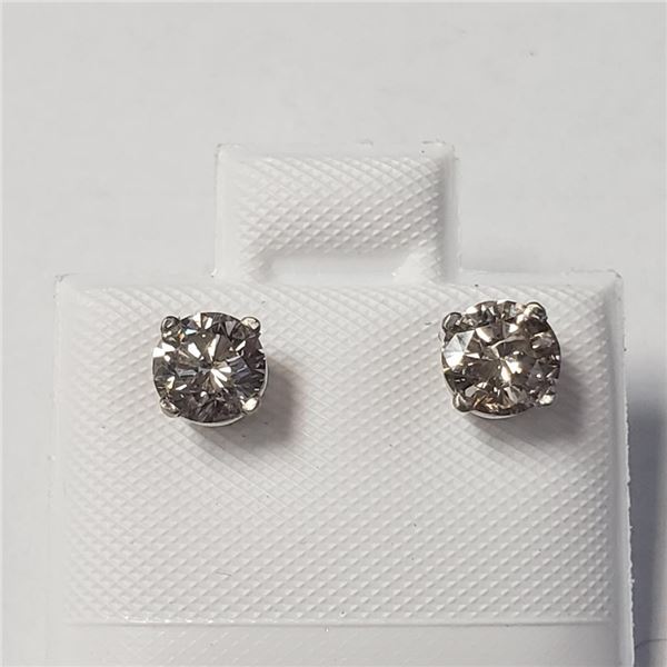 14K White Gold Diamond (0.8Ct,I1-2,Light Brown) Earrings (~Size )(Ring is resizable for $40) (~lengt