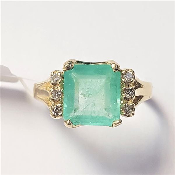 10K Yellow Gold Natural Emerald-Colombia(1.6ct) Diamond(0.06ct) Ring (~Size 6)(Ring is resizable for