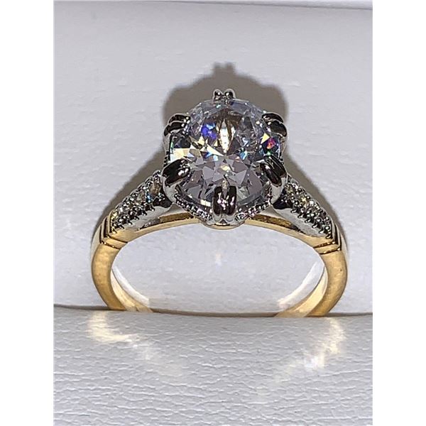 Ladies Oval Cut Solitaire 1.1 Carat two tone 14K GP Engagement Ring .925 Silver