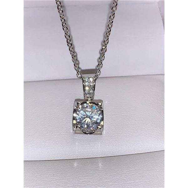 Bezel Set 1.0 Carat Brilliant Cut Floating Solitaire Pendant with chain