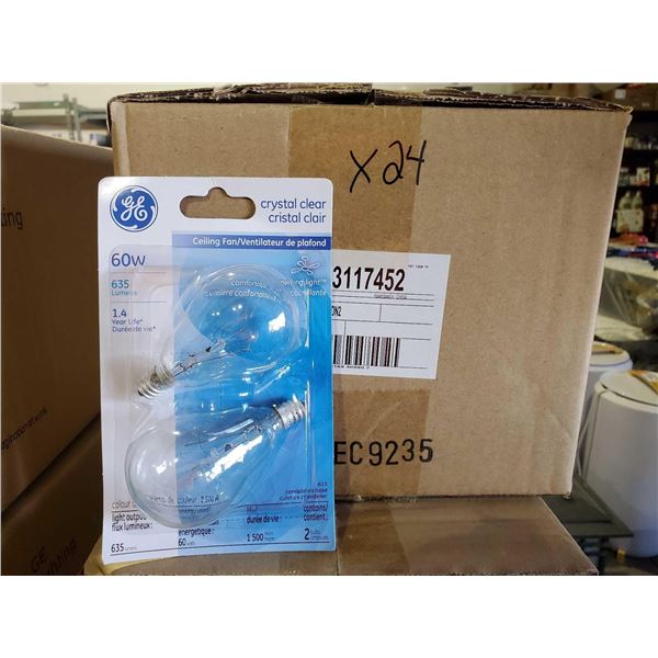 New GE 60W Ceiling Fan Light Bulbs - Lot of 24 , 2 packs