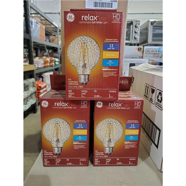 New GE Relax LED Comfortable Dimmable Soft White Light Bulbs Lot of 3
