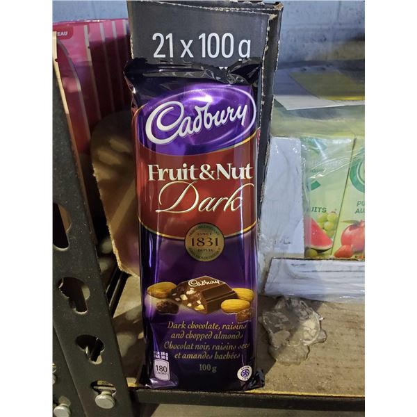 Cadbury Dark Fruit & Nut Bars Jumbo Size Case lot of 21 x 100g